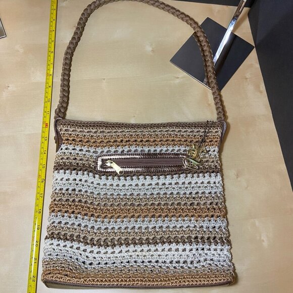 Luxy Crochet Stripe Shoulder Bag – Braided Strap, Neutral Boho Colors - Picture 3 of 9